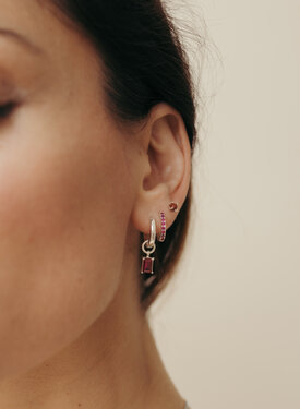 Single Earring With Red Stone Charm Rin, Silver