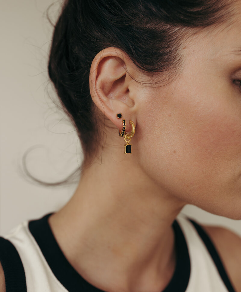 Single Earring With Nano-Onyx Charm Rin, Gold Plated