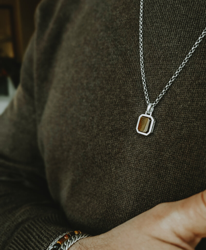 Silver Men's Pendant With Brown Stone Chetas