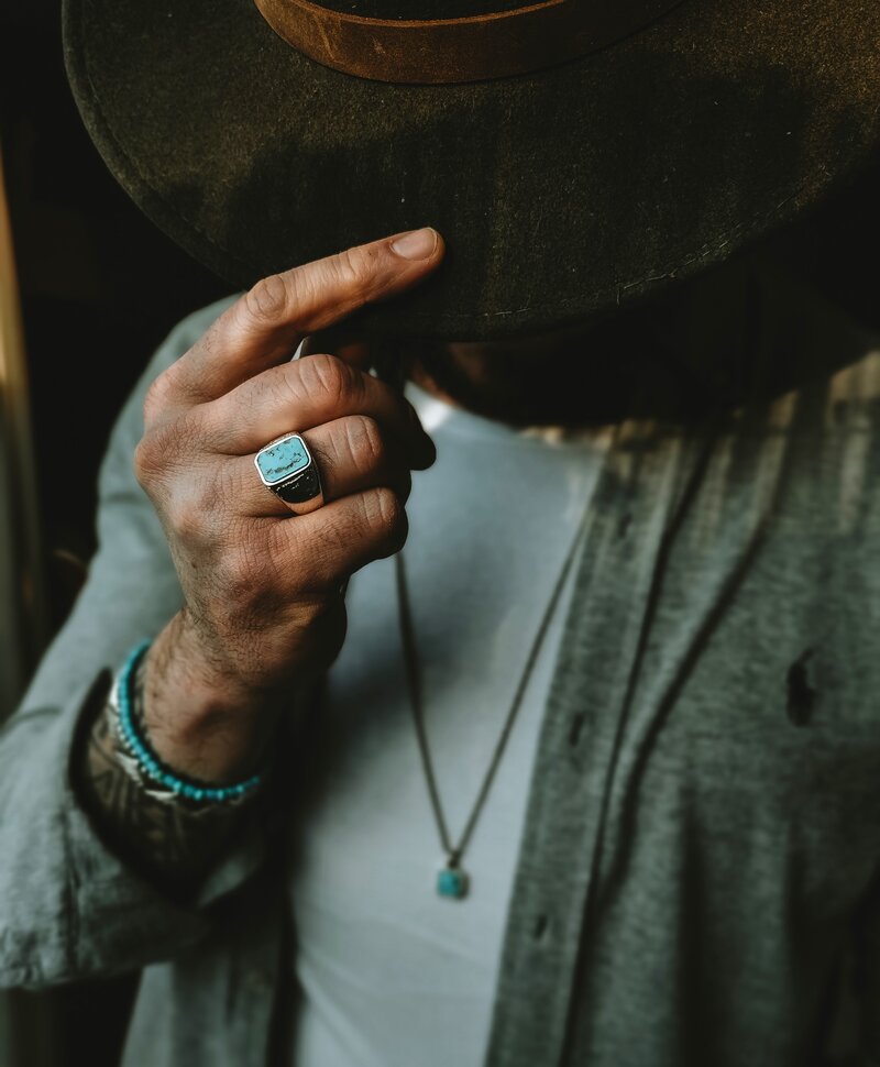 Silver Men's Signet Ring With Turquoise Stone Adric