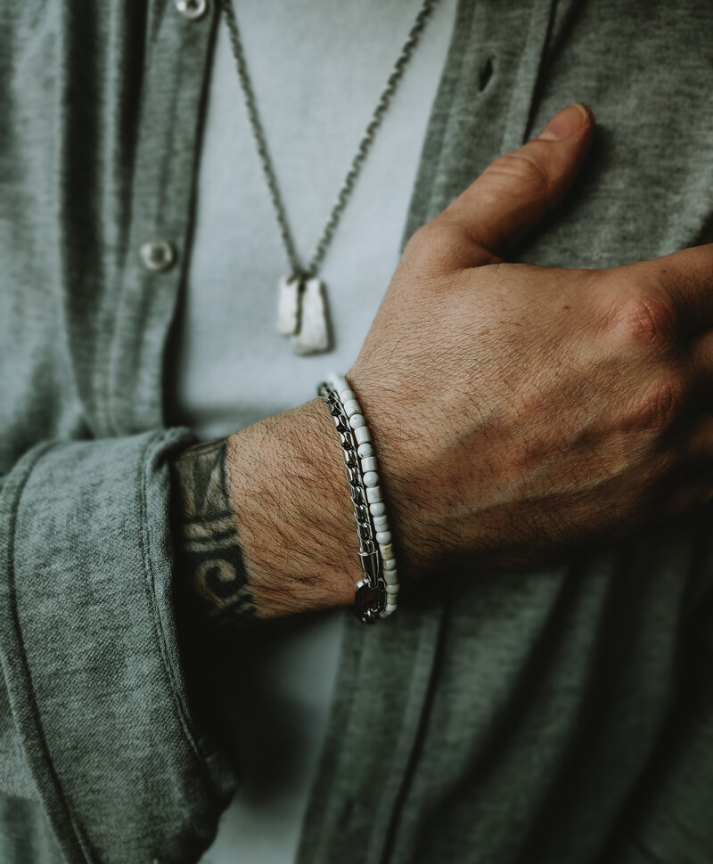 Bracelet Herren-Perlen blanc Nhean