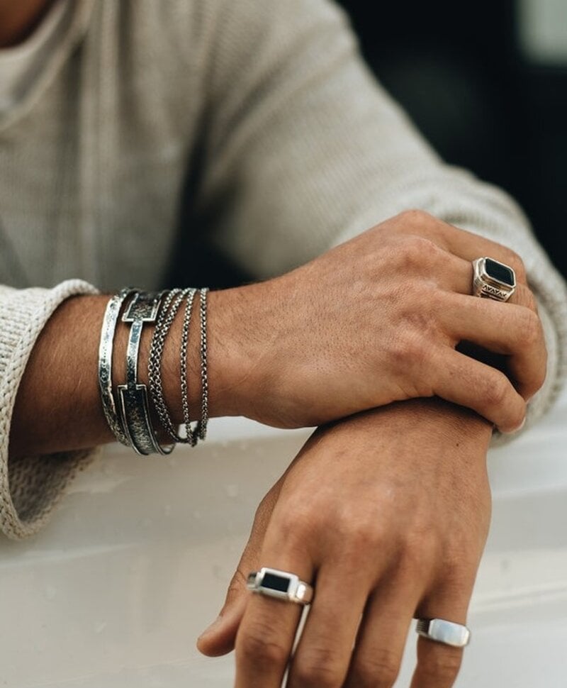 Bague Argent Onyx pour Hommes Tian