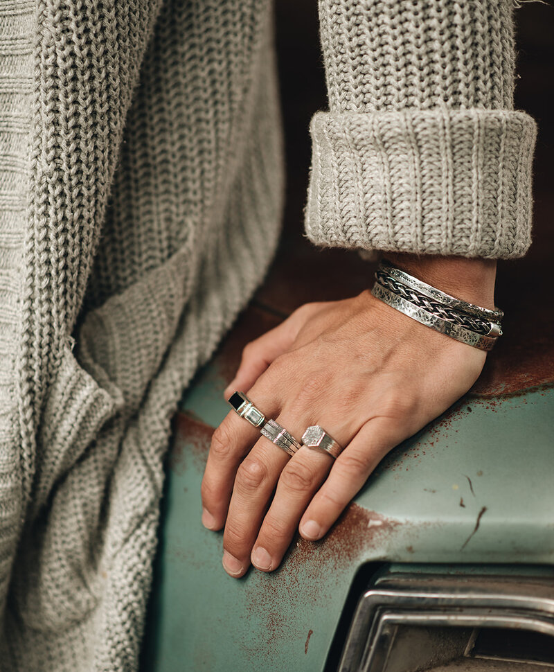 Bracelet Manchette Argent pour Hommes Karst