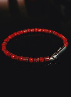 Red Stone Men's Bead Bracelet Nhean