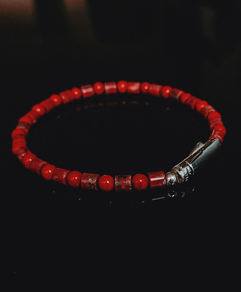 Bracelet Perle Pierre Rouge pour Hommes Nhean