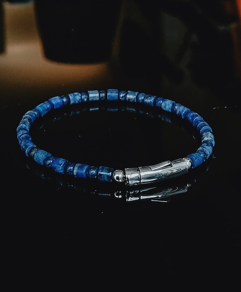 Blue Stone Men's Bead Bracelet Nhean