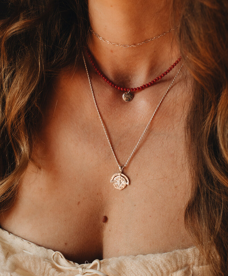 Collier Argent Perles Corail Rouge Électre