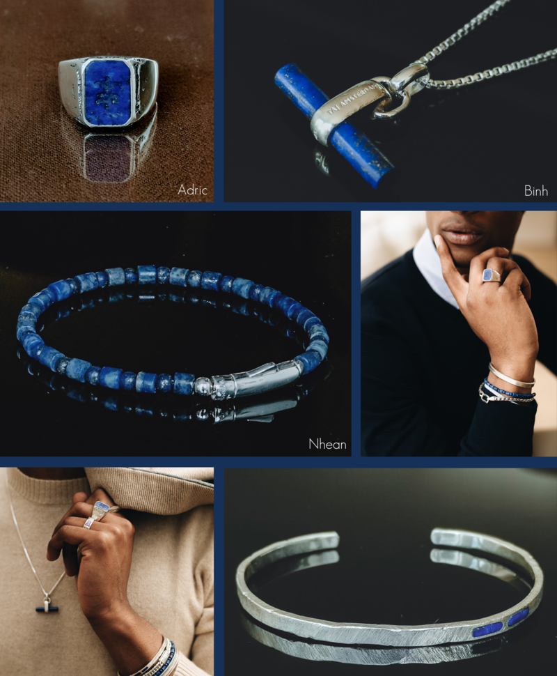 Pendentif Argent Pierre Bleue Barre en T pour Hommes Binh