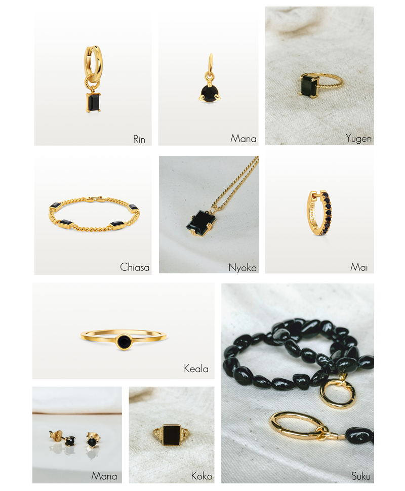 Enkele Gold Plated Kleine Onyx Ear Stud Mana