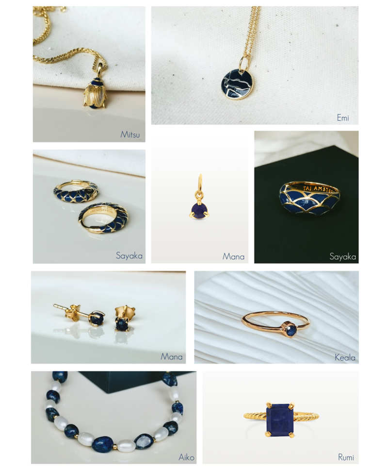 Vergoldeter Lapislazuli & Perlenkette Aiko