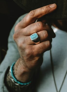 Bague Argent Symbole Pierre Turquoise pour Hommes