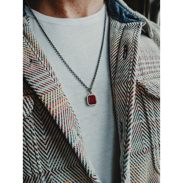 Pendentif Argent Pierre Rouge Et Strass – Vintage Délicat