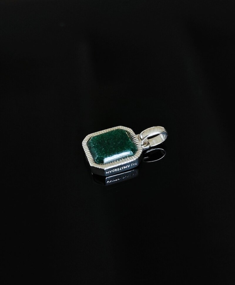 Pendentif Argent Pierre Vert pour Hommes Chetas
