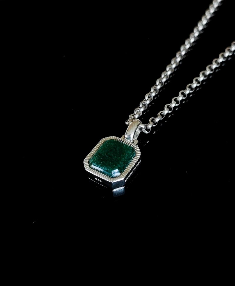 Pendentif Argent Pierre Vert pour Hommes Chetas