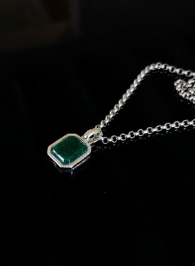 Pendentif Argent Pierre Vert pour Hommes Chetas