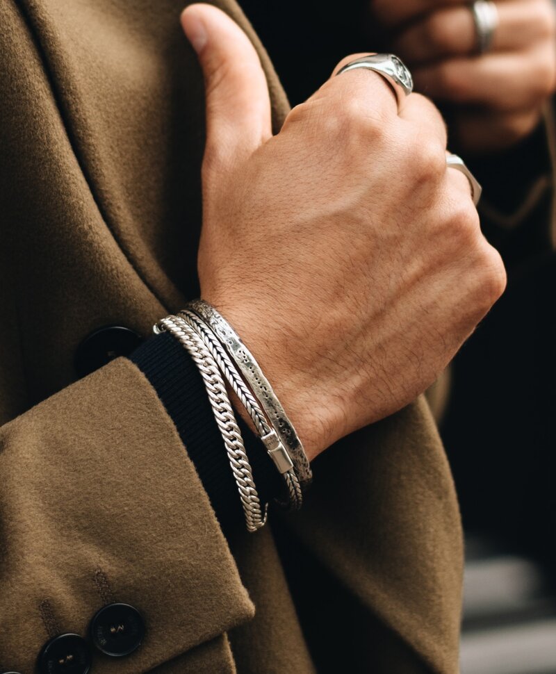 Bracelet Manchette Argent pour Hommes Karst