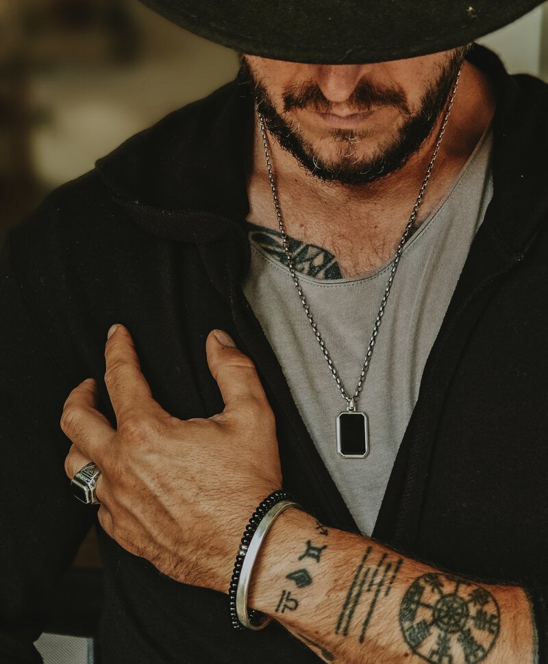 Black Onyx Bead Bracelet Men Vidar