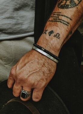 Bracelet en perles d’onyx noir et argent pour homme Vidar
