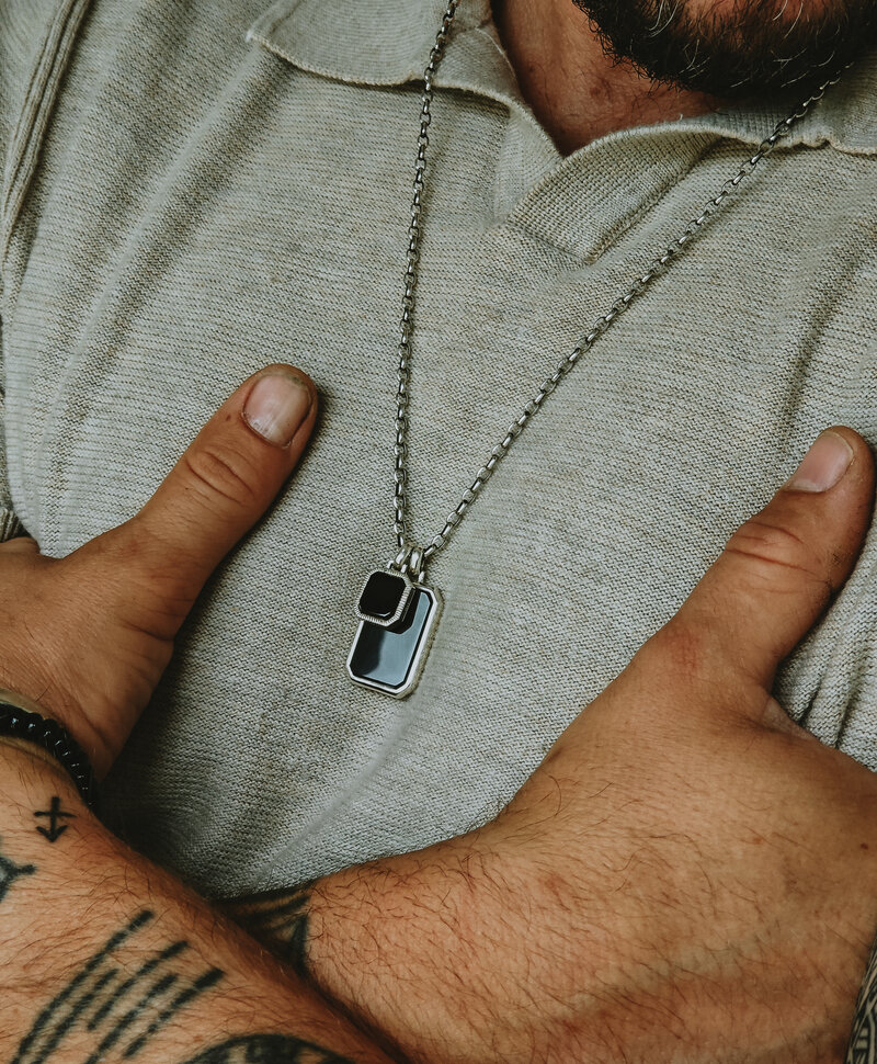 Pendentif en argent et onyx noir pour homme Finnr