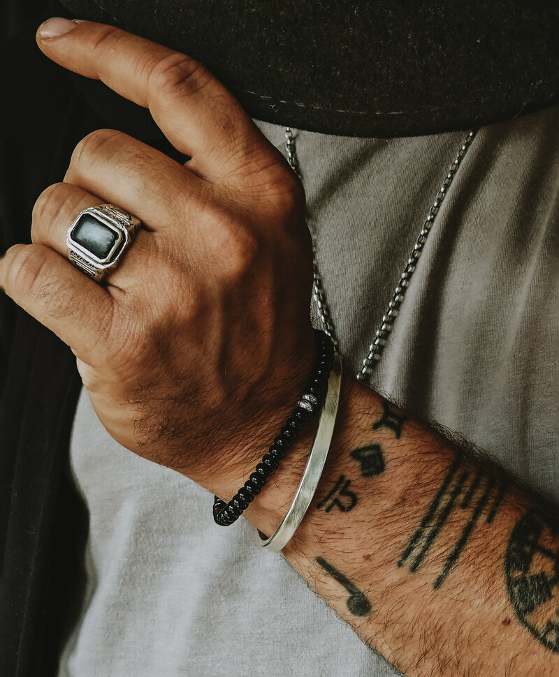 Bague Argent Onyx pour Hommes Tian