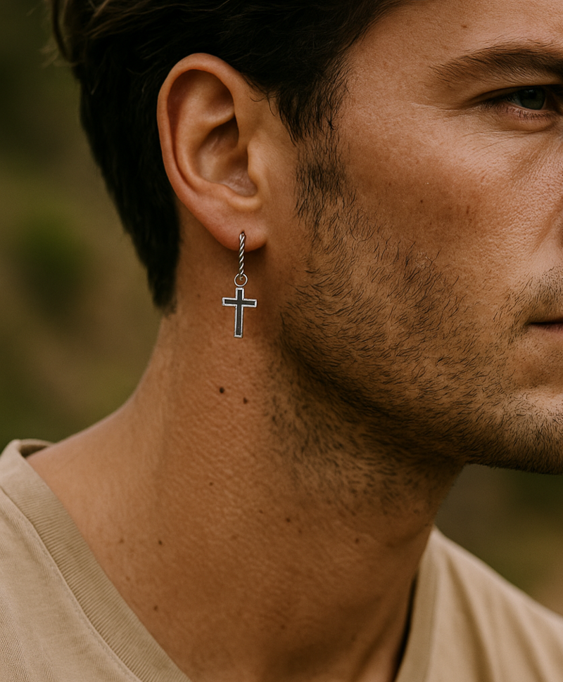 Charm de Boucle d'Oreille Argent Croix Homme Bento