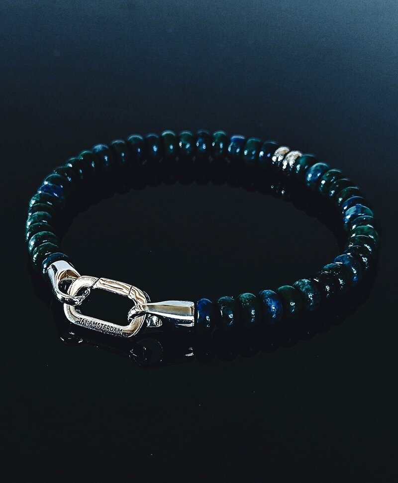 Blaugrün Silberperlen-Armband Herren Kaito