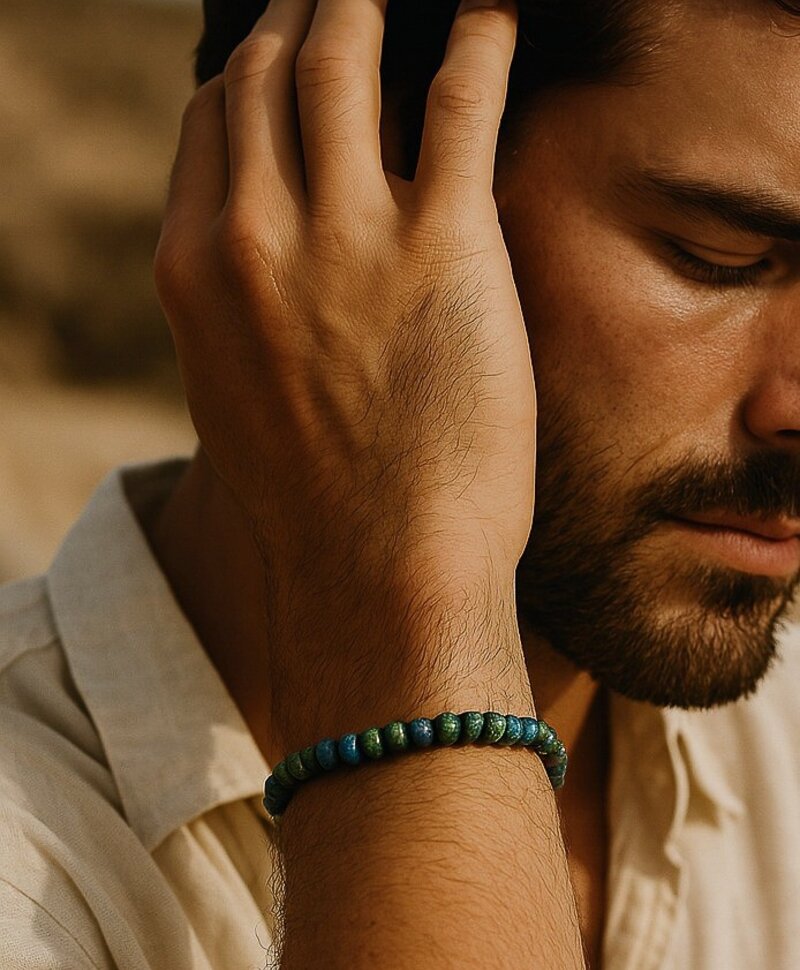 Blaugrün Silberperlen-Armband Herren Kaito