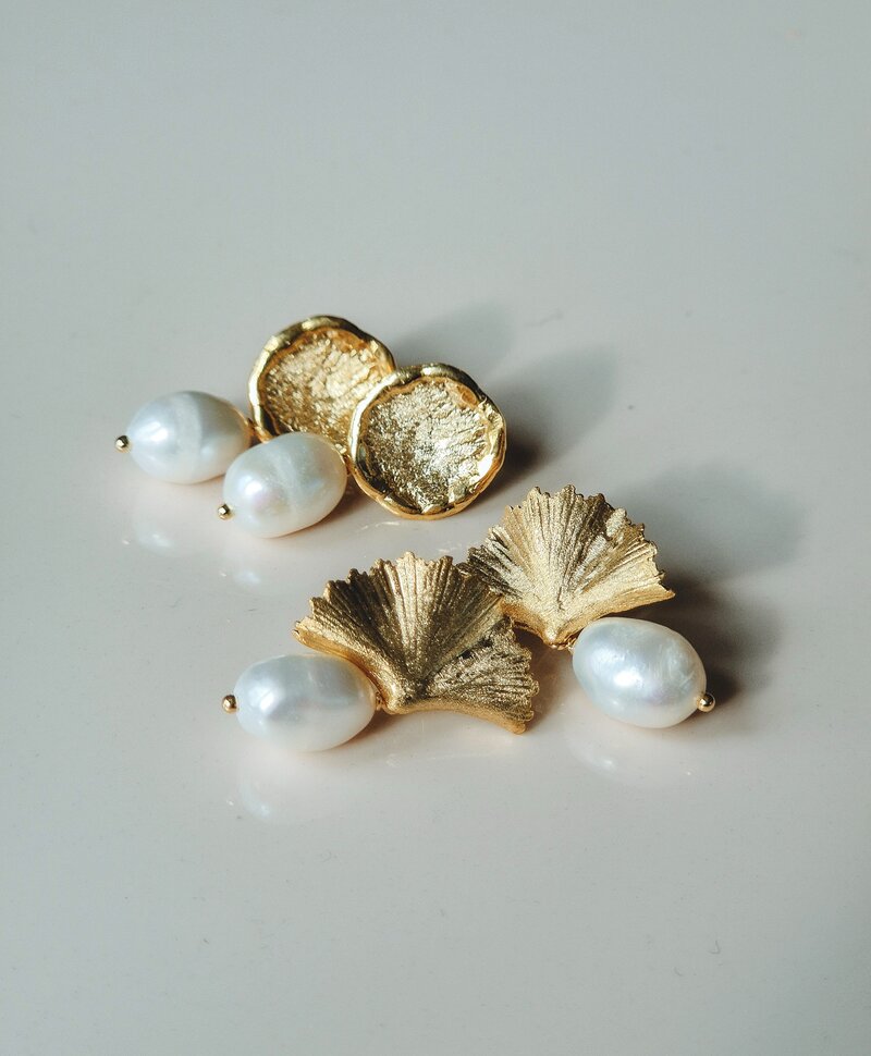 Earrings With Oval Pearl Jolène, Gold Plated