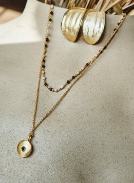 Gold Plated Ketting Met Groene Steen Céleste