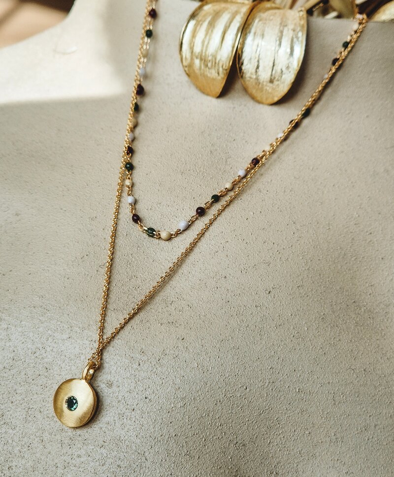 Necklace With Green Stone Pendant Céleste, Gold Plated