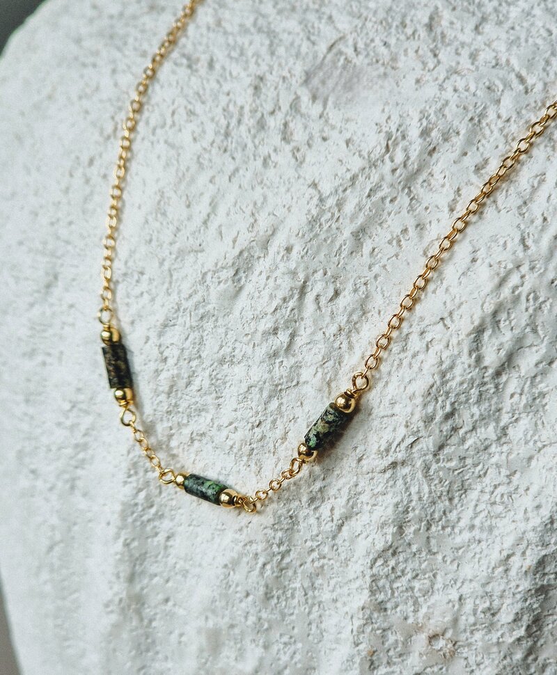 Collier Avec Pierres Vertes Jardin, Plaqué Or