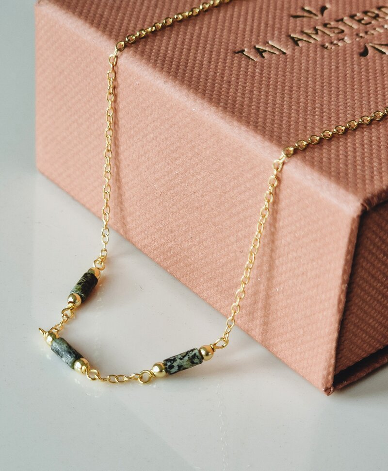 Gold Plated Ketting Met Groene Steentjes Jardin
