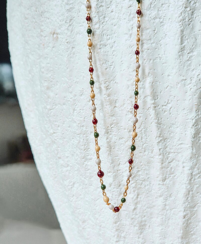 Collier À Perles Multicolores Floréale, Plaqué Or