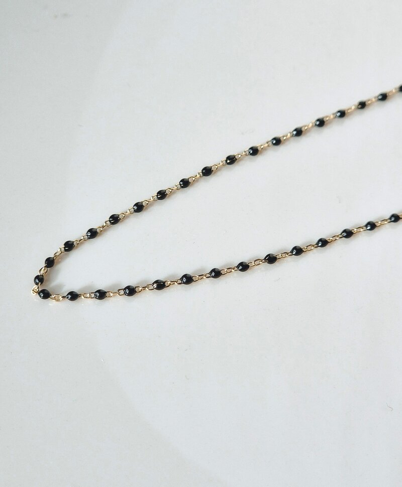 Black Bead Necklace Minuit, Gold Plated