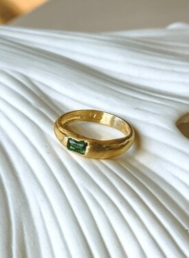 Ring With Green Stone Émeraude, Gold Plated