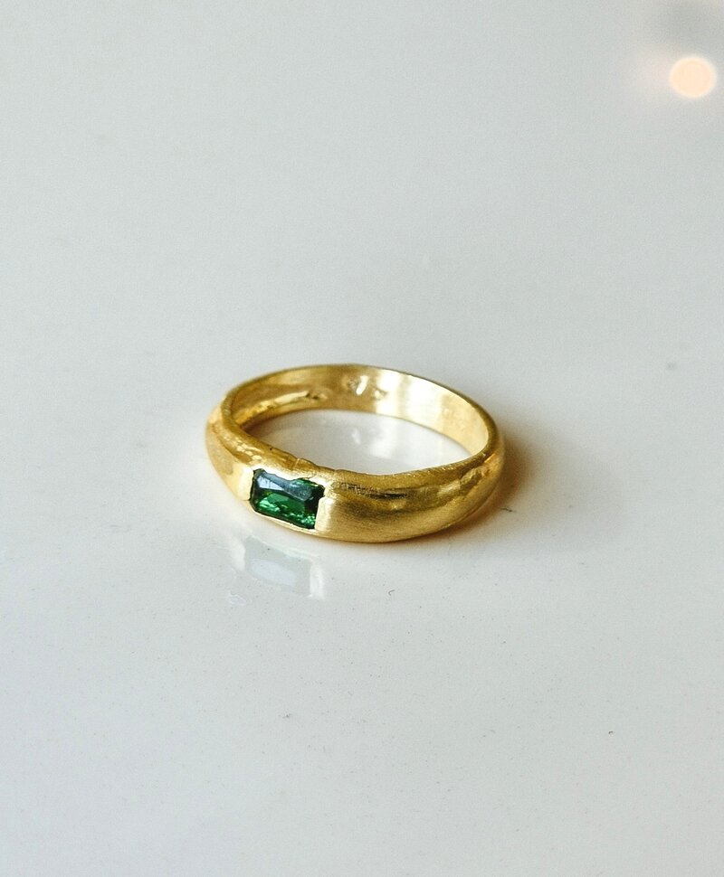Bague Avec Pierre Verte Émeraude, Plaqué Or