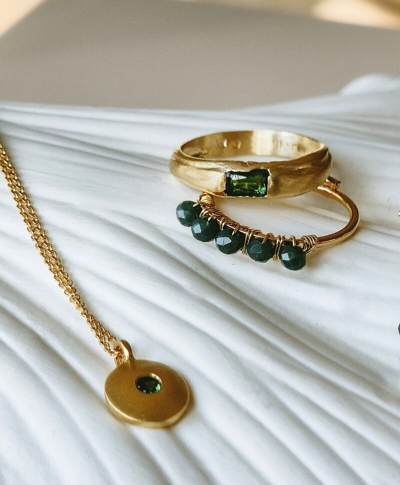 Ring With Green Stone Émeraude, Gold Plated