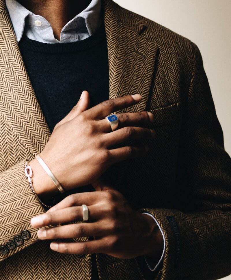 Silver Men's Signet Ring With Blue Stone Adric