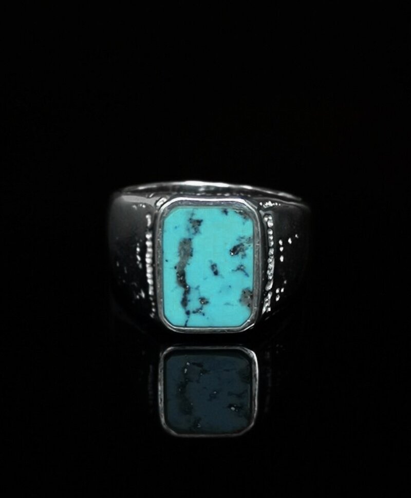 Silver Men's Signet Ring With Turquoise Stone Adric