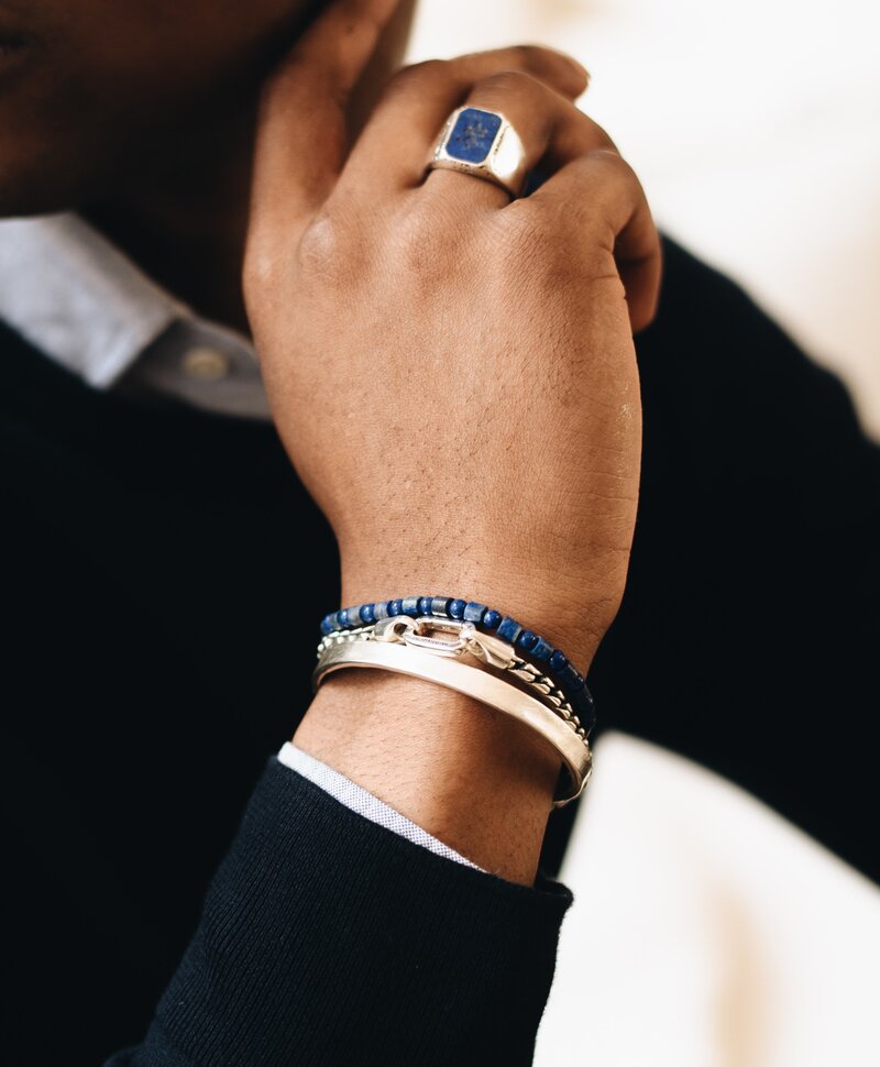 Blue Stone Men's Bead Bracelet Nhean