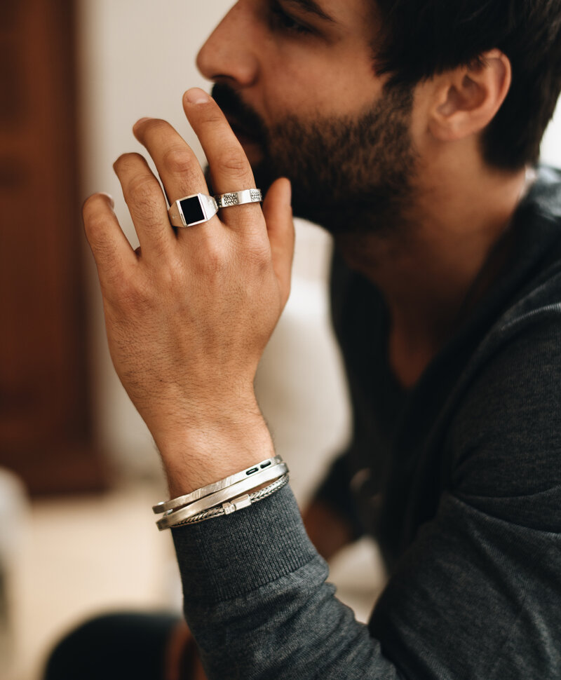 Silver Men's Cuff Bracelet With Black Stone Abel