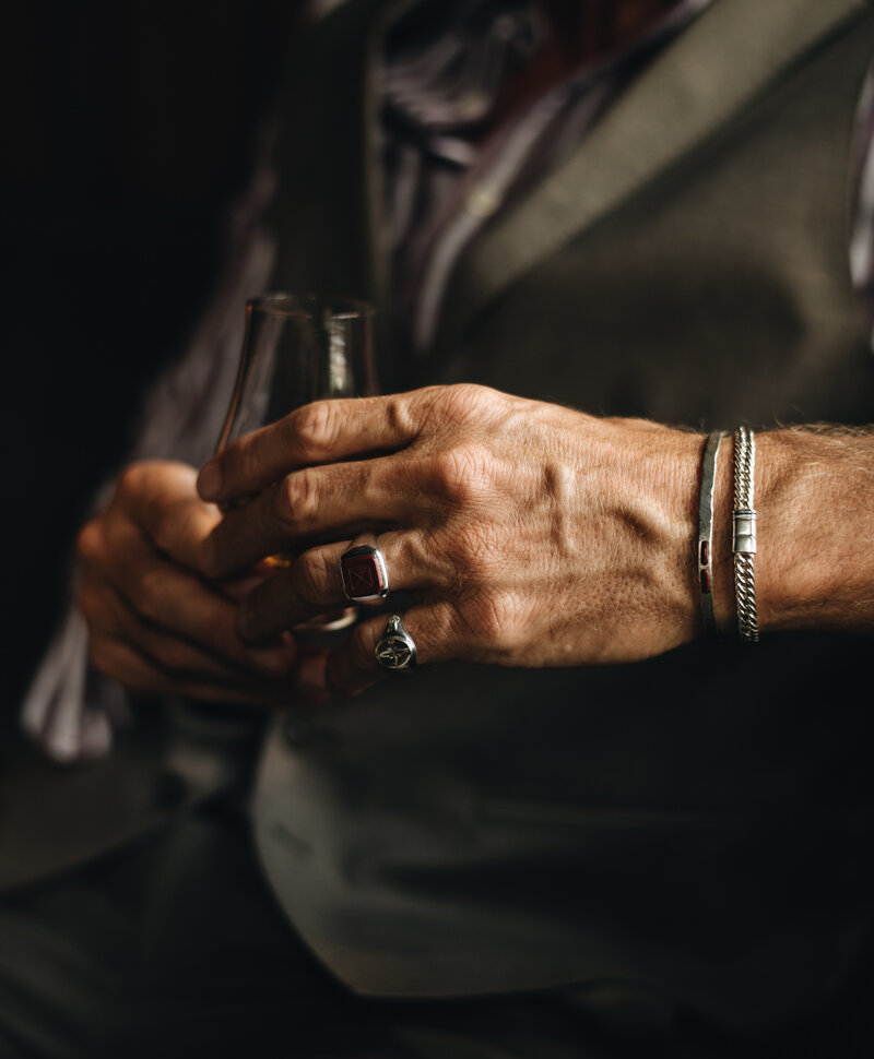 Silver Men's Cuff Bracelet With Red Stone Abel