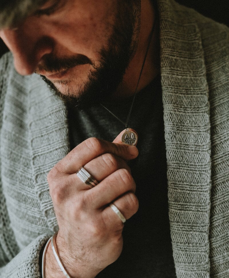 Argent Pendentif Homme Double Face Awen