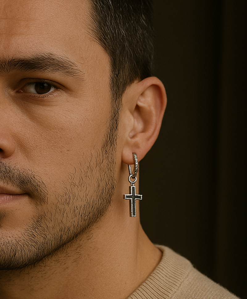 Einzelner Strukturierter Silberner Ohrring Herren Beja