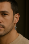 Single Textured Silver Hoop Earring Men Beja
