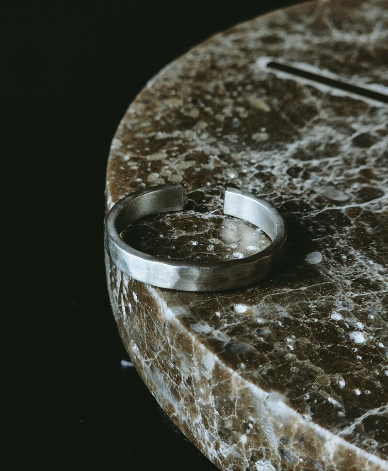 Argent Bague Homme Martelée Rohe