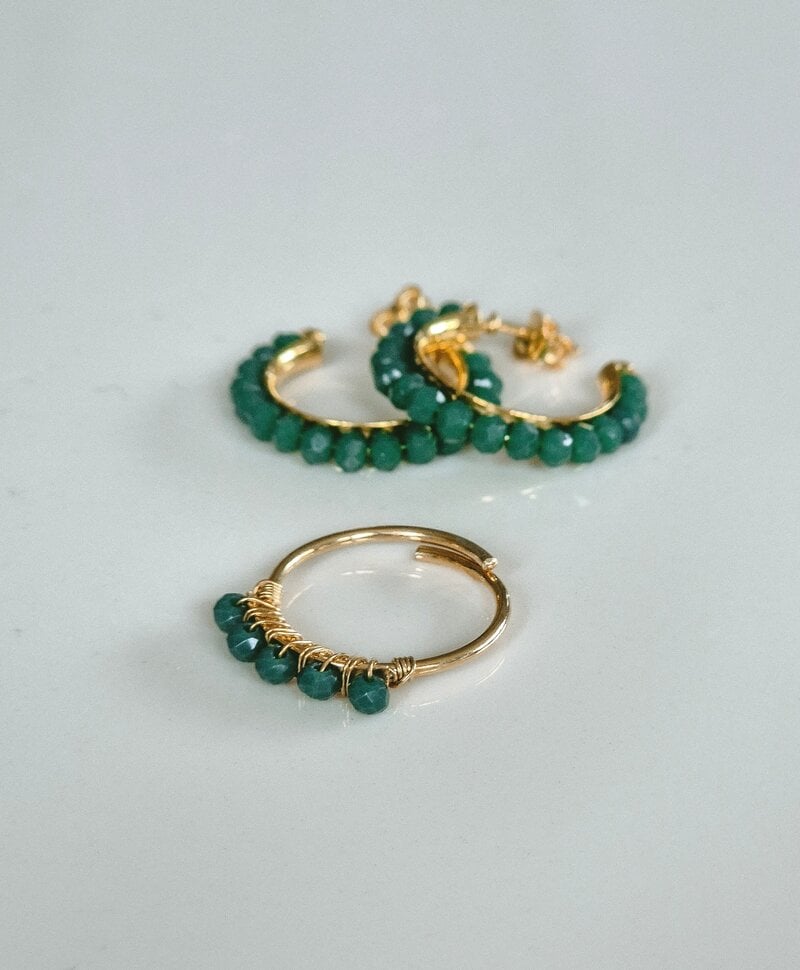 Hoop Earrings With Green Stones Anaïs, Gold Plated
