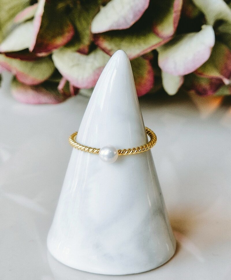 Bague À Perle À Anneau Torsadé Noémie, Plaqué Or