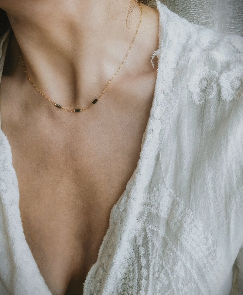 Collier Avec Pierres Vertes Jardin, Plaqué Or