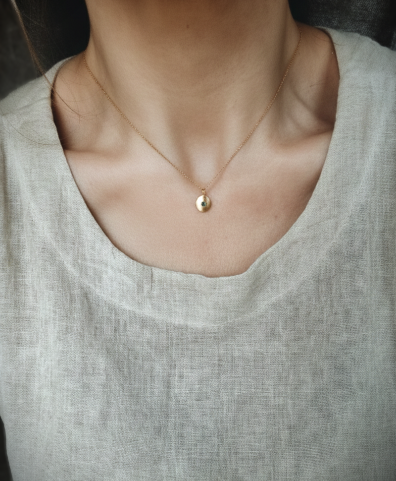 Collier Avec Pierre Verte Céleste, Plaqué Or